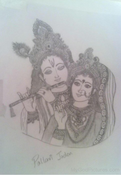 Sketch Of Lord Krishna And Goddess Radha