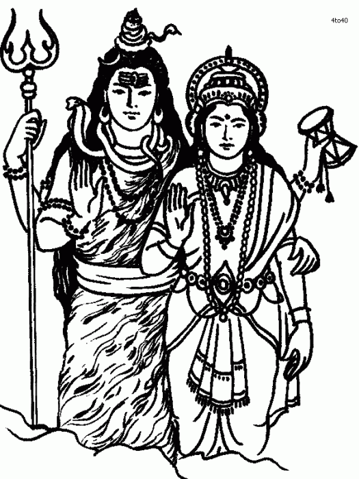 Sketch Of Lord Shiva And Goddess Parvati