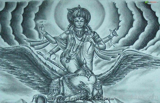 Sketch Of Lord Vishnu And Garuda