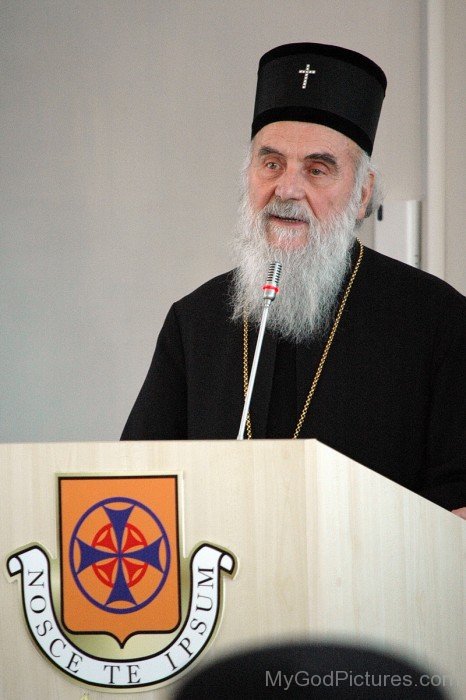 Serbian Patriarch Irinej Speaking In Mic