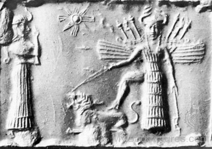 An Ancient Carving Of The Goddess Ishtar With Horned Helmetyu501