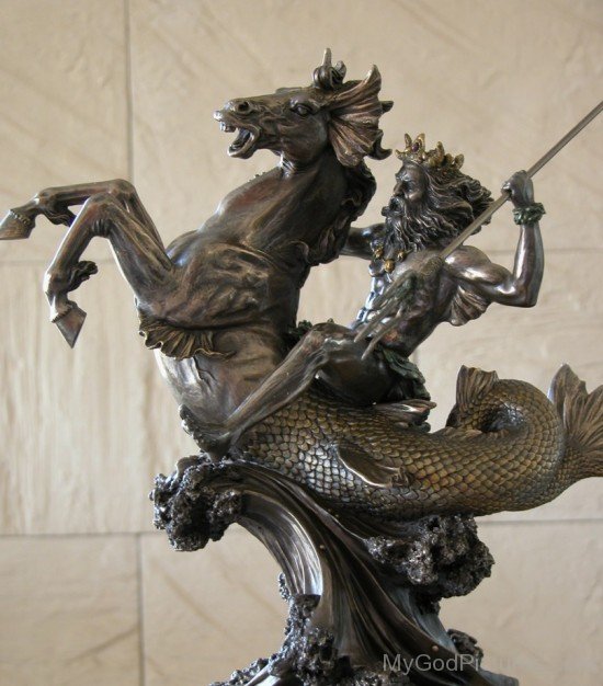 Poseidon On Sea Horse Statue