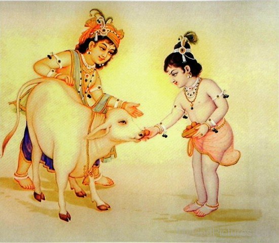 Balarama And Krishna Feeding Cow-fb501