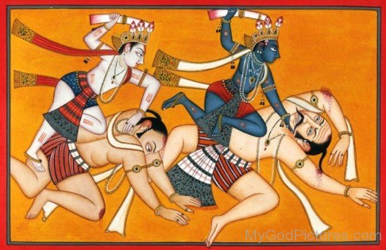 Balarama And Krishna Fighting With Wrestlers-fb502