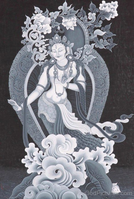 Black And White Image Of Goddess Tara-gb3401