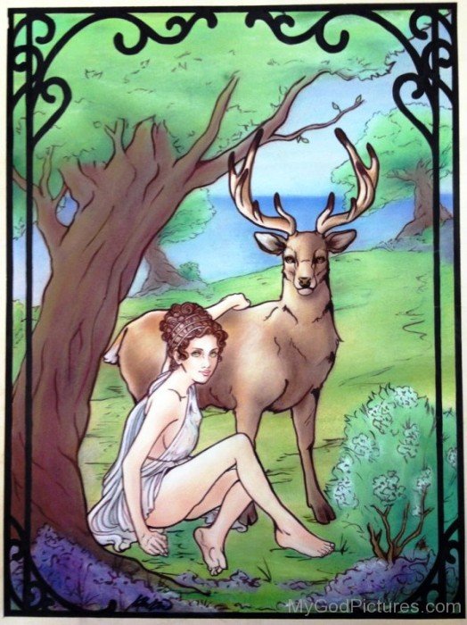 Goddess Artemis With Her Deer-ds418