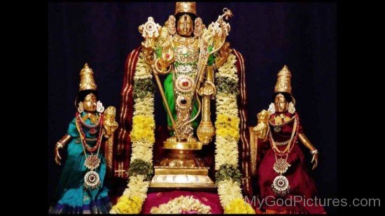 Golden Statue Of Venkateswara,Sridevi And Bhudevi-fd305