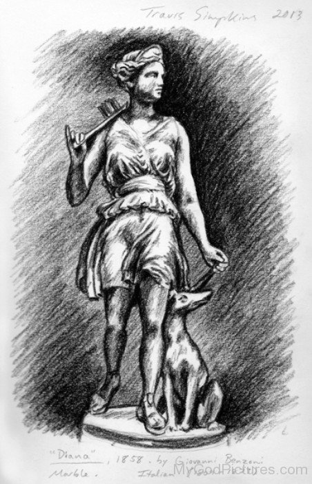 Pencil Sketch Of Goddess Diana-vc120