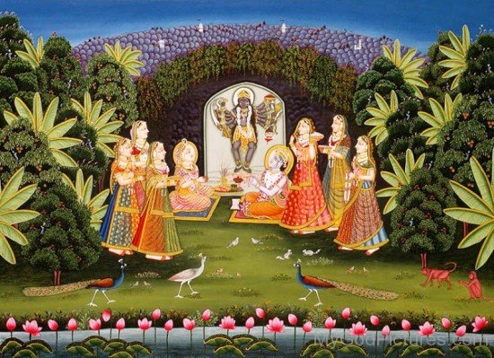 Radha,Krishna And Gopis Worship Mahakali-gm820