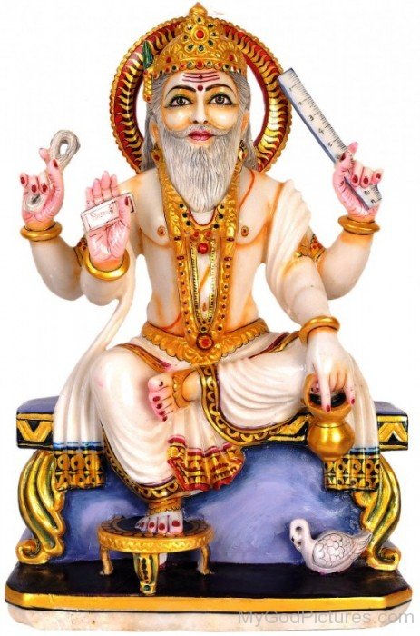 White Marble Statue Of Lord Vishvakarma-mv419