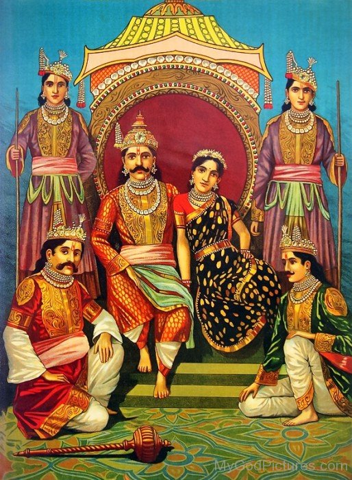 Yudhishthira With Draupadi And His Brothers-vc15